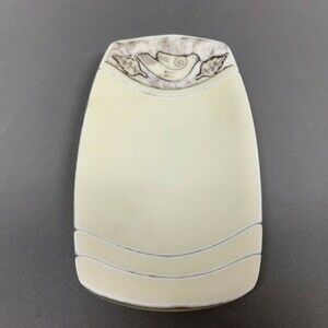 Lynn Latimer Tray Trinket Dish Fused Art Glass Bird Yellow White Brown Signed